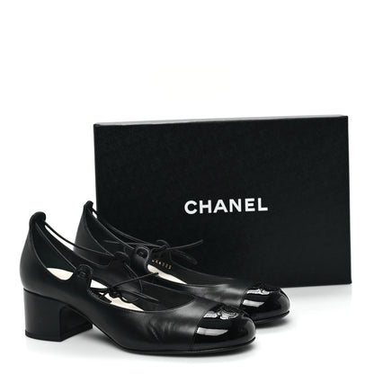 Chanel Lambskin Patent Cap Toe CC Mary Jane Pumps 38 Black 10 of 10