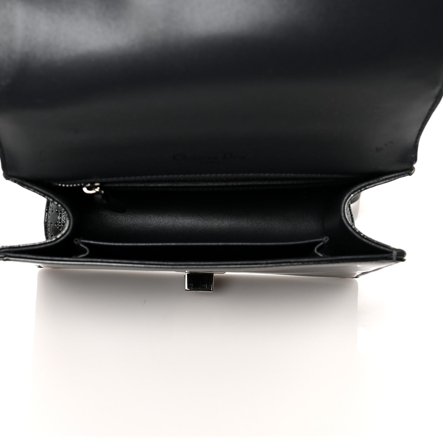 Metallic Patent Micro-Cannage Small Diorama Flap Bag Onyx Black