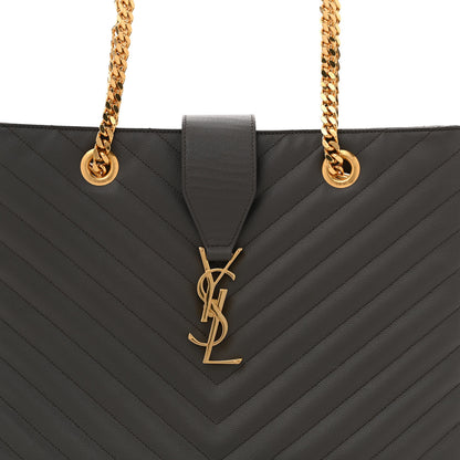 Saint Laurent Grain De Poudre Matelasse Chevron Monogram Shopping Bag Fog 9 of 14