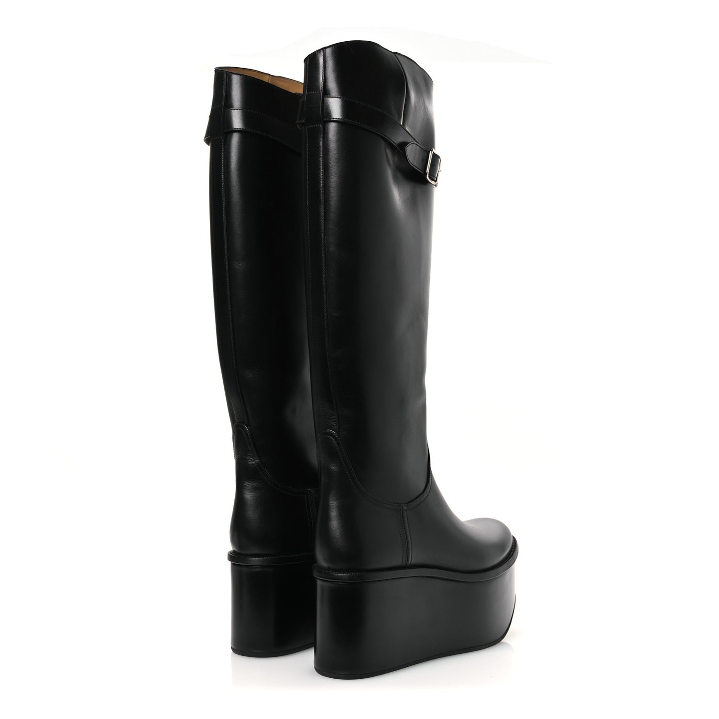 Calfskin Wedge Riding Boots 38 Black