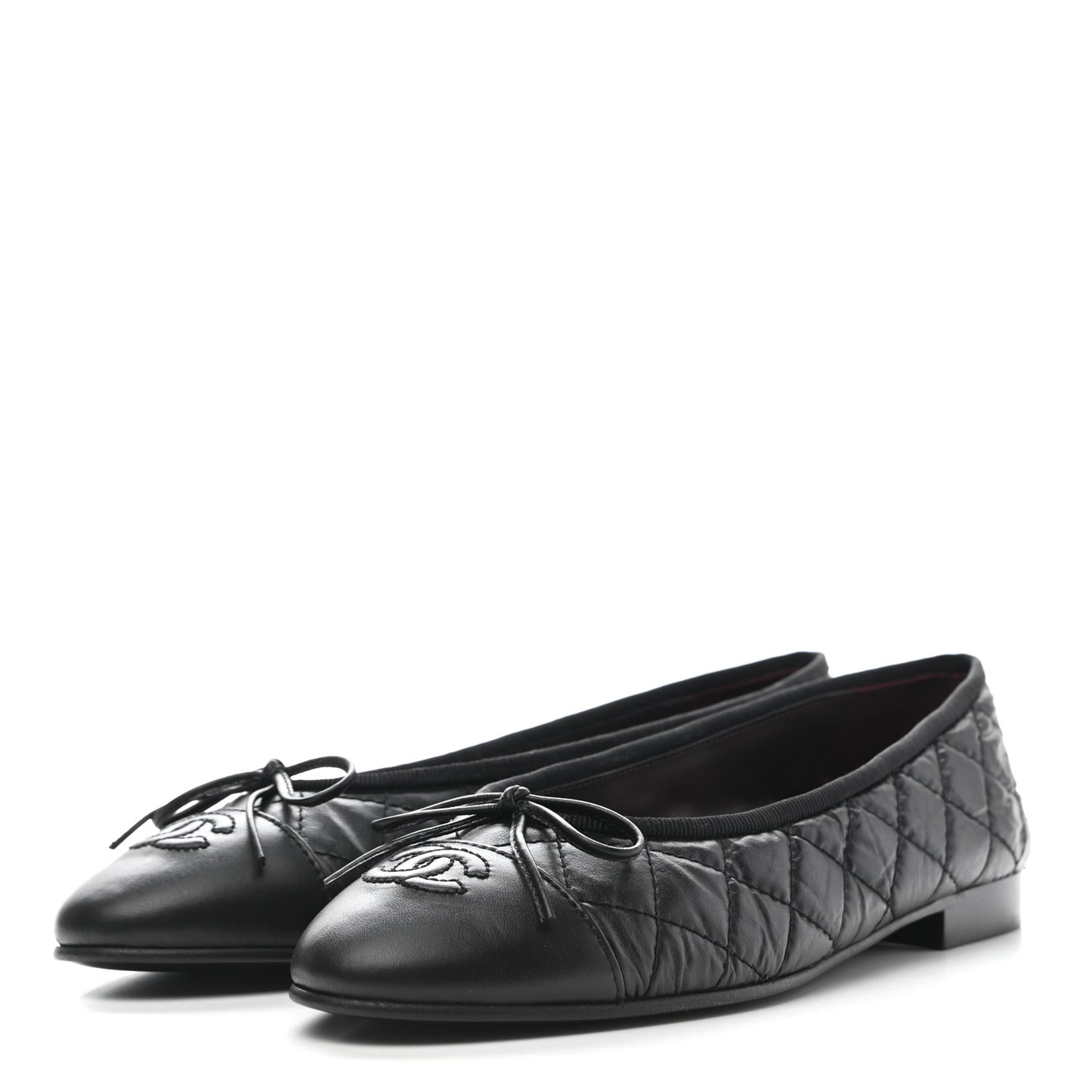 Aged Calfskin Quilted CC Cap Toe Ballerina Flats 38 Black