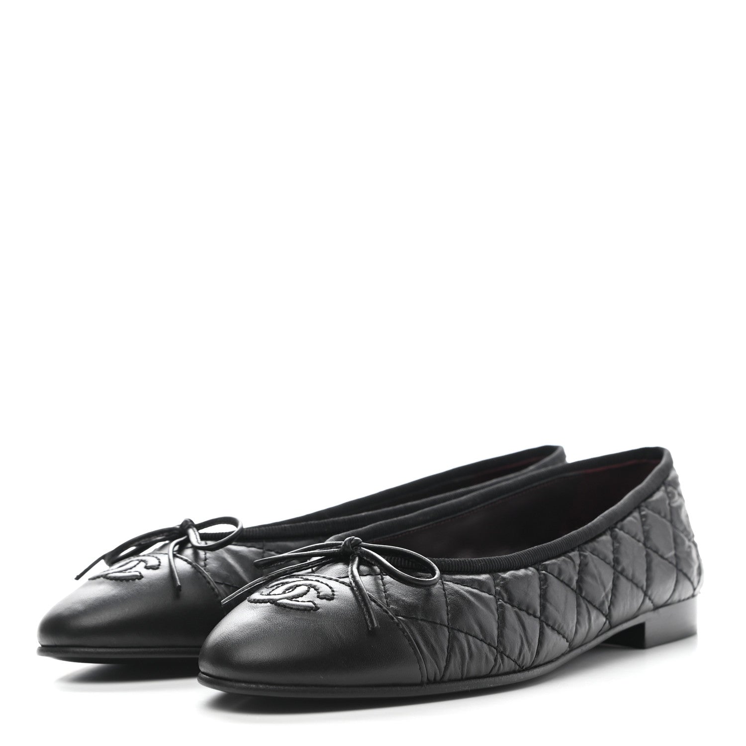 Chanel Aged Calfskin Quilted CC Cap Toe Ballerina Flats 38 Black 3 of 8