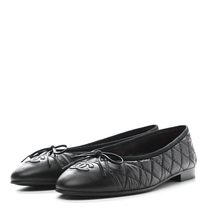Chanel Aged Calfskin Quilted CC Cap Toe Ballerina Flats 38 Black 3 of 8