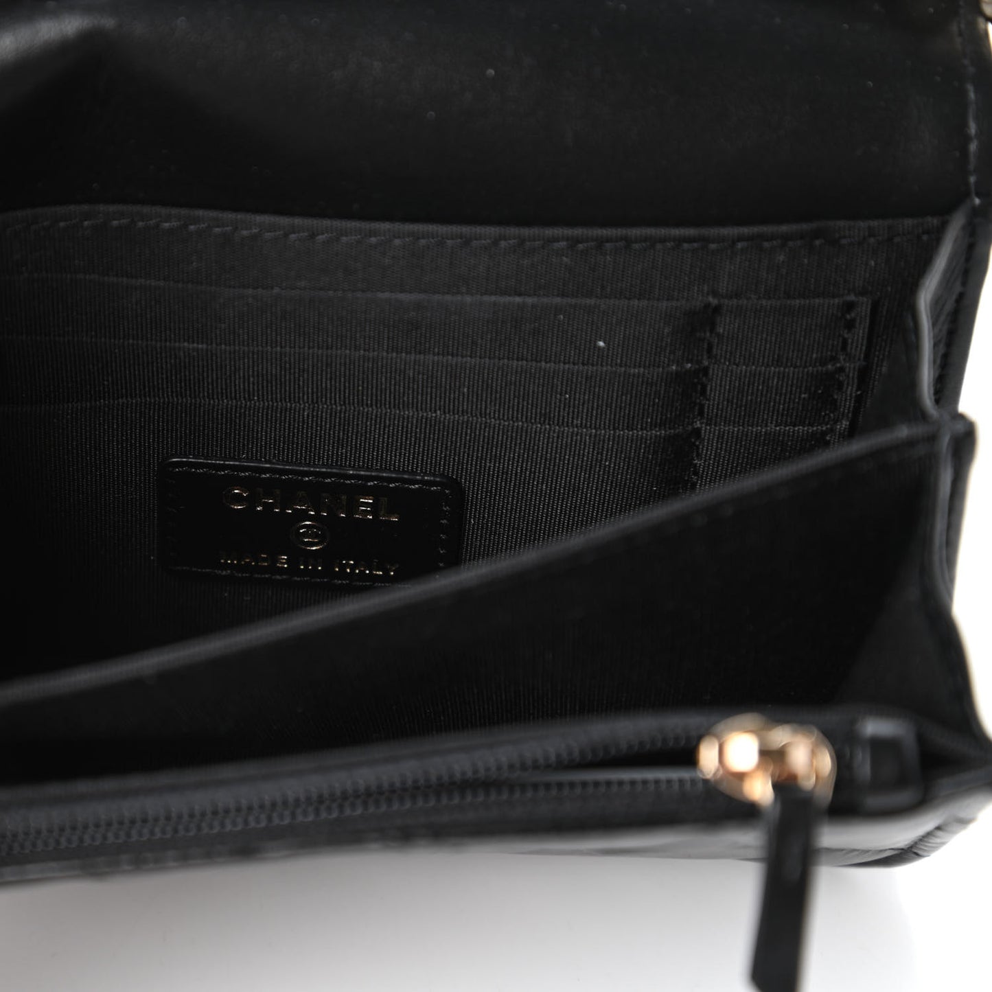 Calfskin Quilted Mini Maxi Pearls Wallet On Chain WOC Black