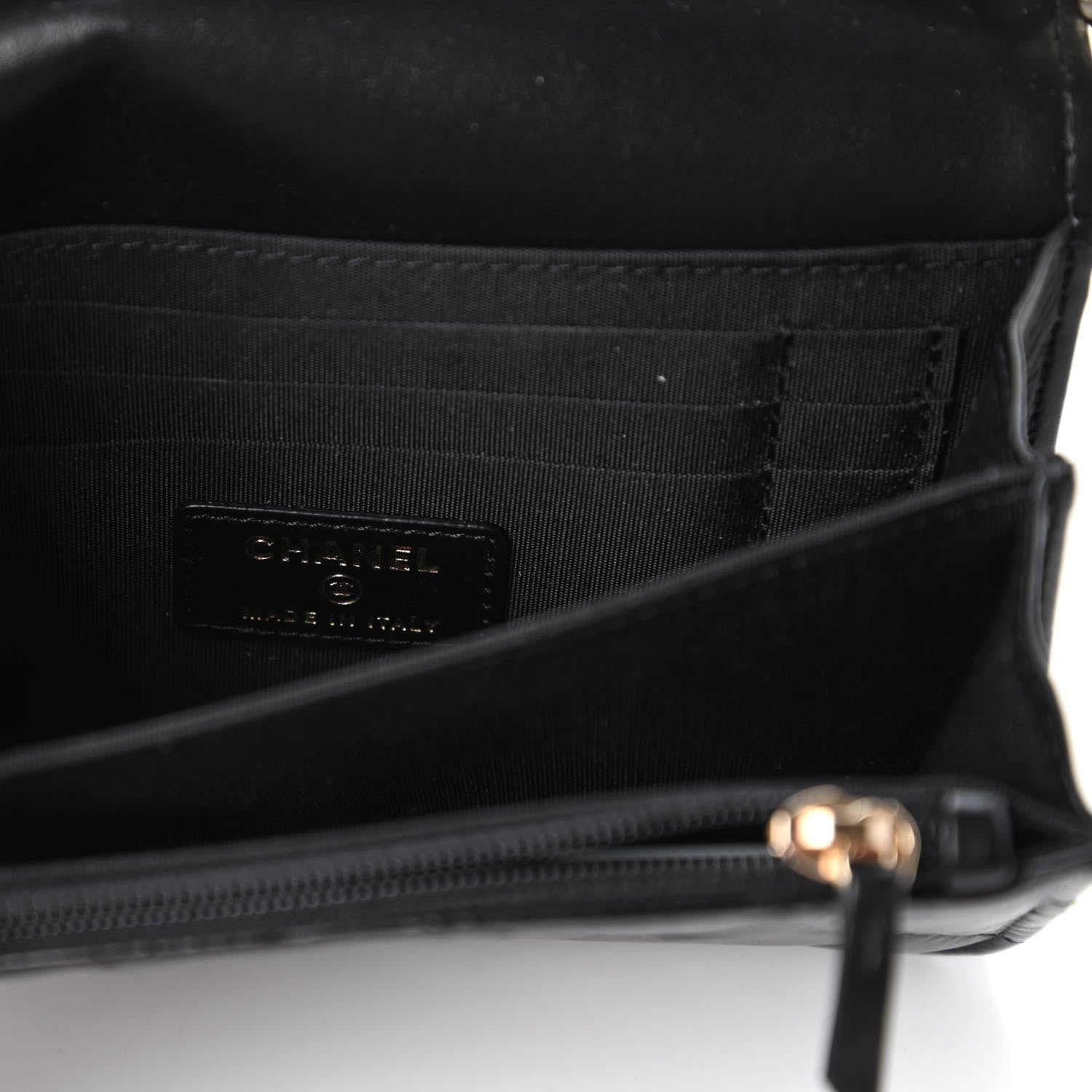 Chanel Calfskin Quilted Mini Maxi Pearls Wallet On Chain WOC Black 8 of 11