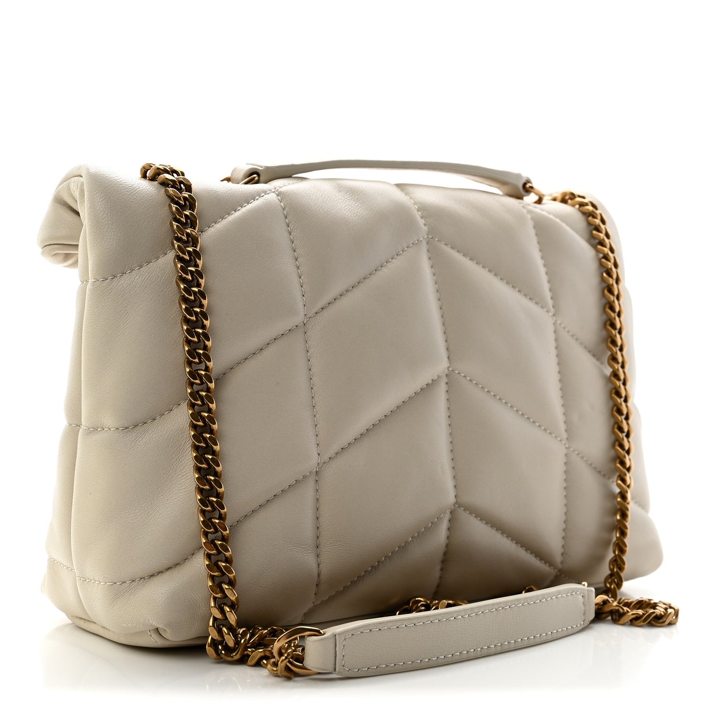 Lambskin Quilted Toy Loulou Puffer Monogram Chain Satchel Blanc Vintage