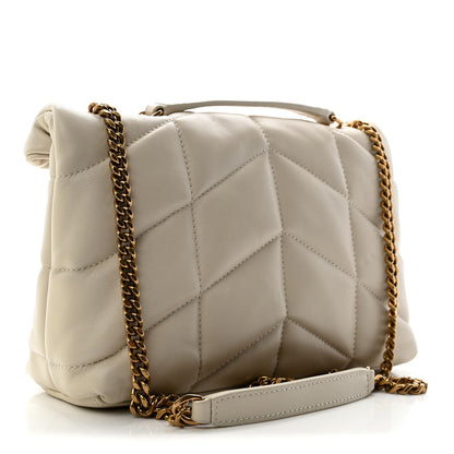 Saint Laurent Lambskin Quilted Toy Loulou Puffer Monogram Chain Satchel Blanc Vintage 3 of 10