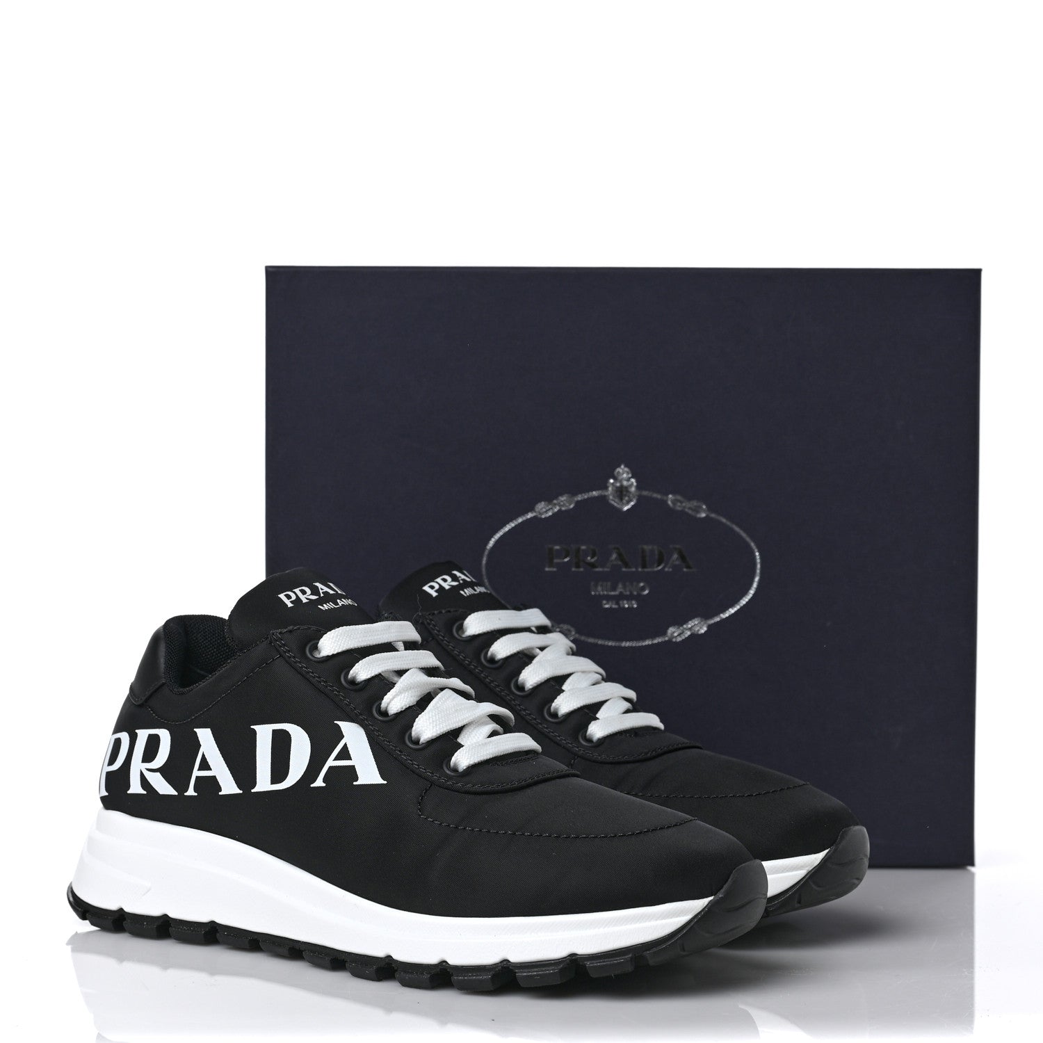 Prada Nylon Gabardine Logo Sneakers 39 Black White 10 of 10