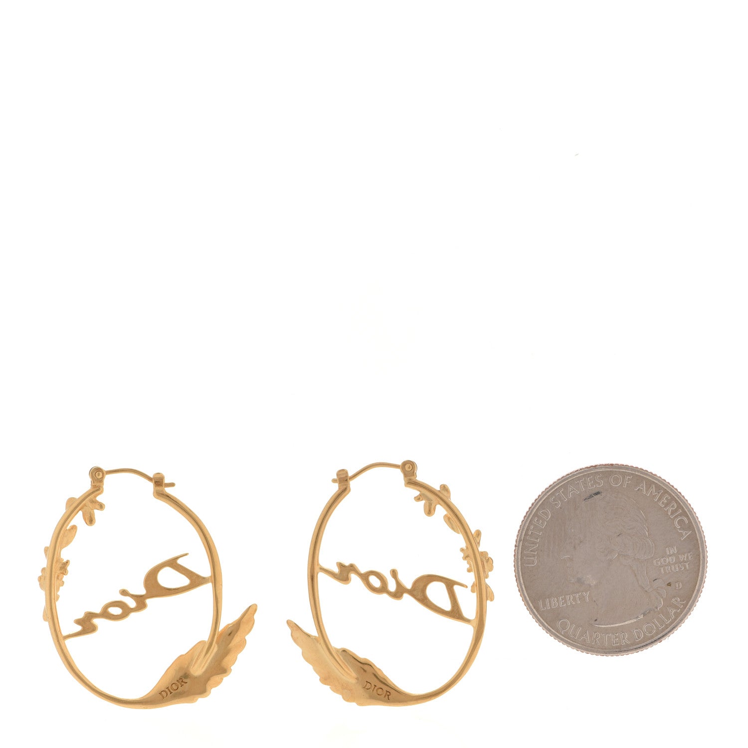 Christian Dior Metal Script Hoop Earrings Gold 2 of 5