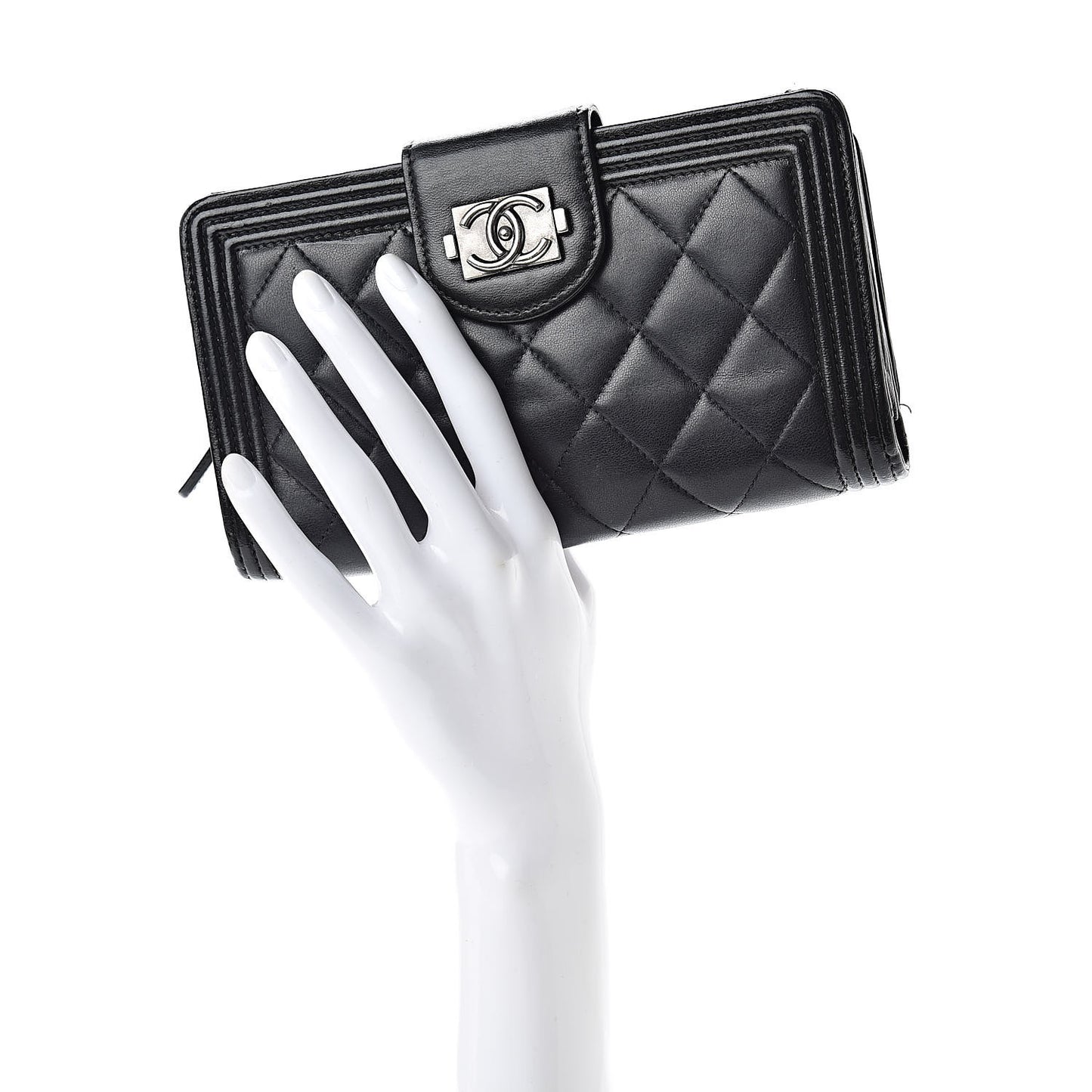 Lambskin Quilted Boy Zip Pocket Wallet Black