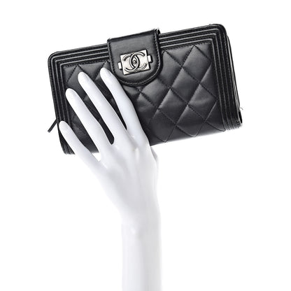 Chanel Lambskin Quilted Boy Zip Pocket Wallet Black 2 of 11