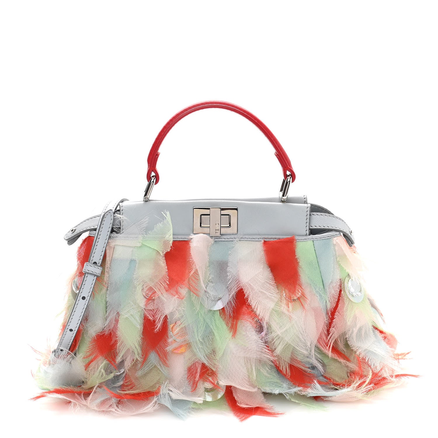 Fendi Nappa Organza Feather Mini Peekaboo Iconic Satchel Blue Multicolor 1 of 11