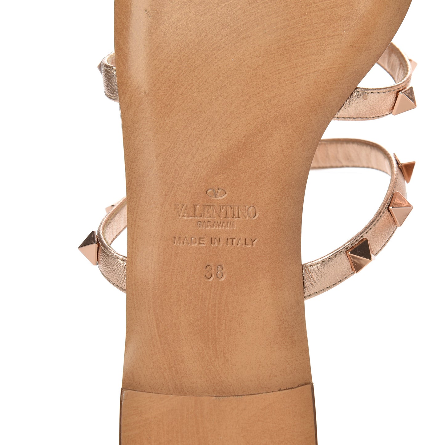Metallic Nappa Rockstud Caged Flat Slide Sandals 38 Rame