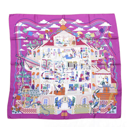 Hermes Silk La Maizeon des Carres Scarf 90 Fuchsia Blanc Multicolore 1 of 4