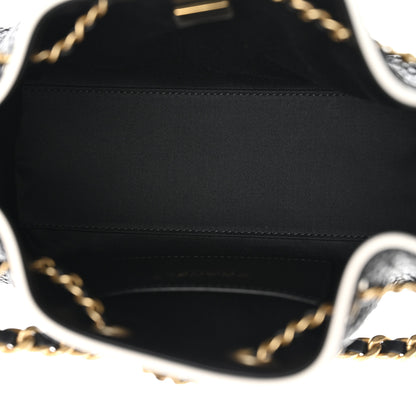Chanel Braided Raffia Calfskin Quilted Mini Chanel 25 Handbag Black White 5 of 11