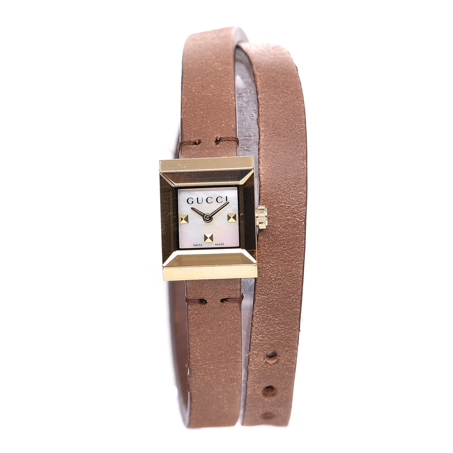 Gucci Stainless Steel Calfskin Mother of Pearl 14mm G-Frame Square Double Wrap Quartz Watch 1 of 7