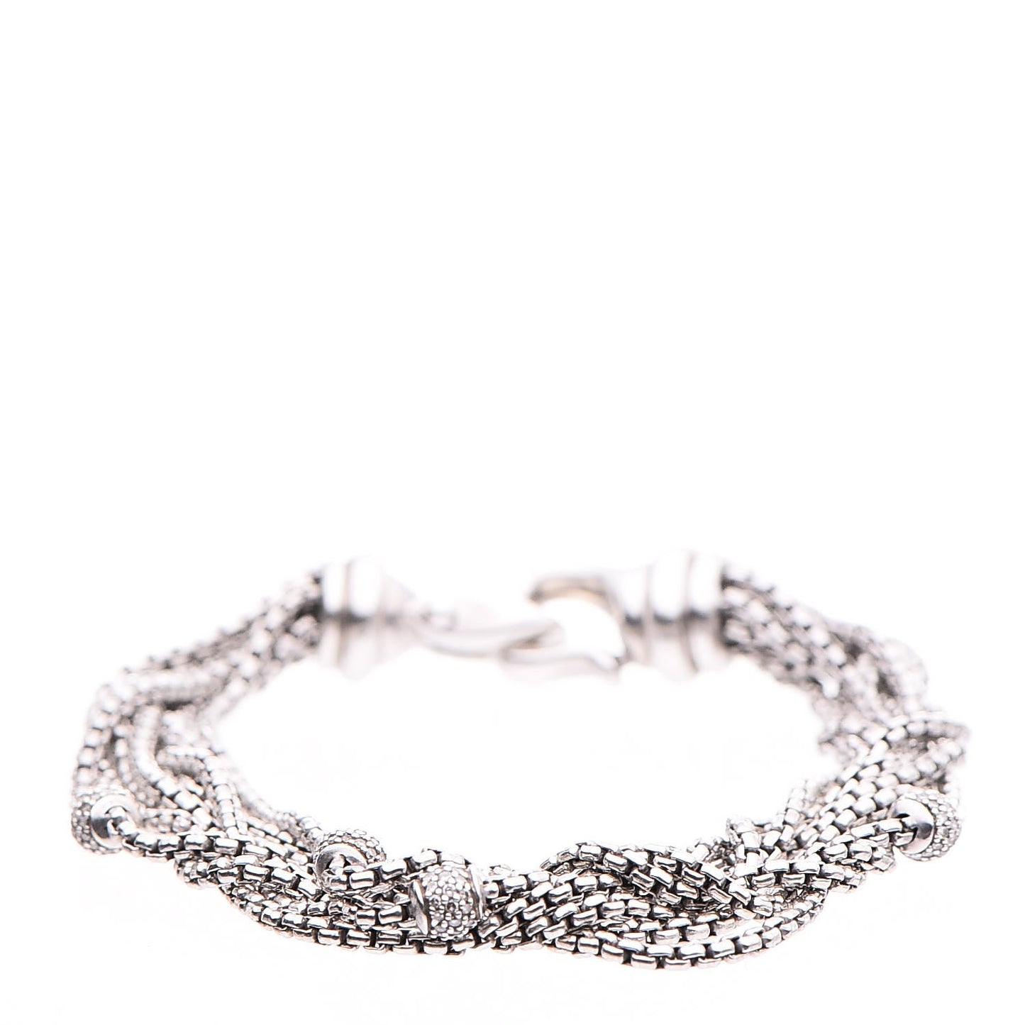 Sterling Silver Diamond Pave Bead Multi Strand Bracelet