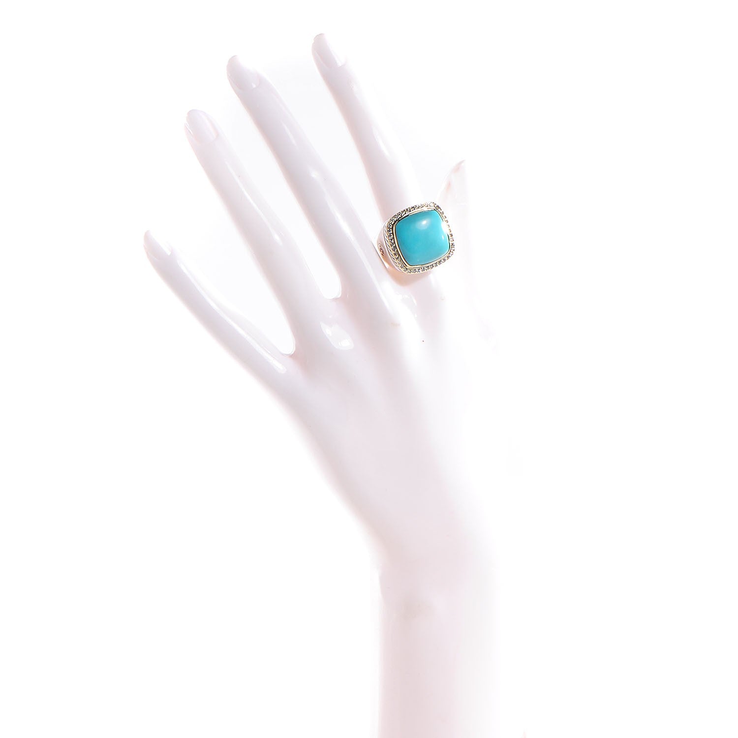 David Yurman Sterling Silver 18K Yellow Gold Diamond Turquoise 16mm Albion Statement Ring 56 7.5 2 of 5