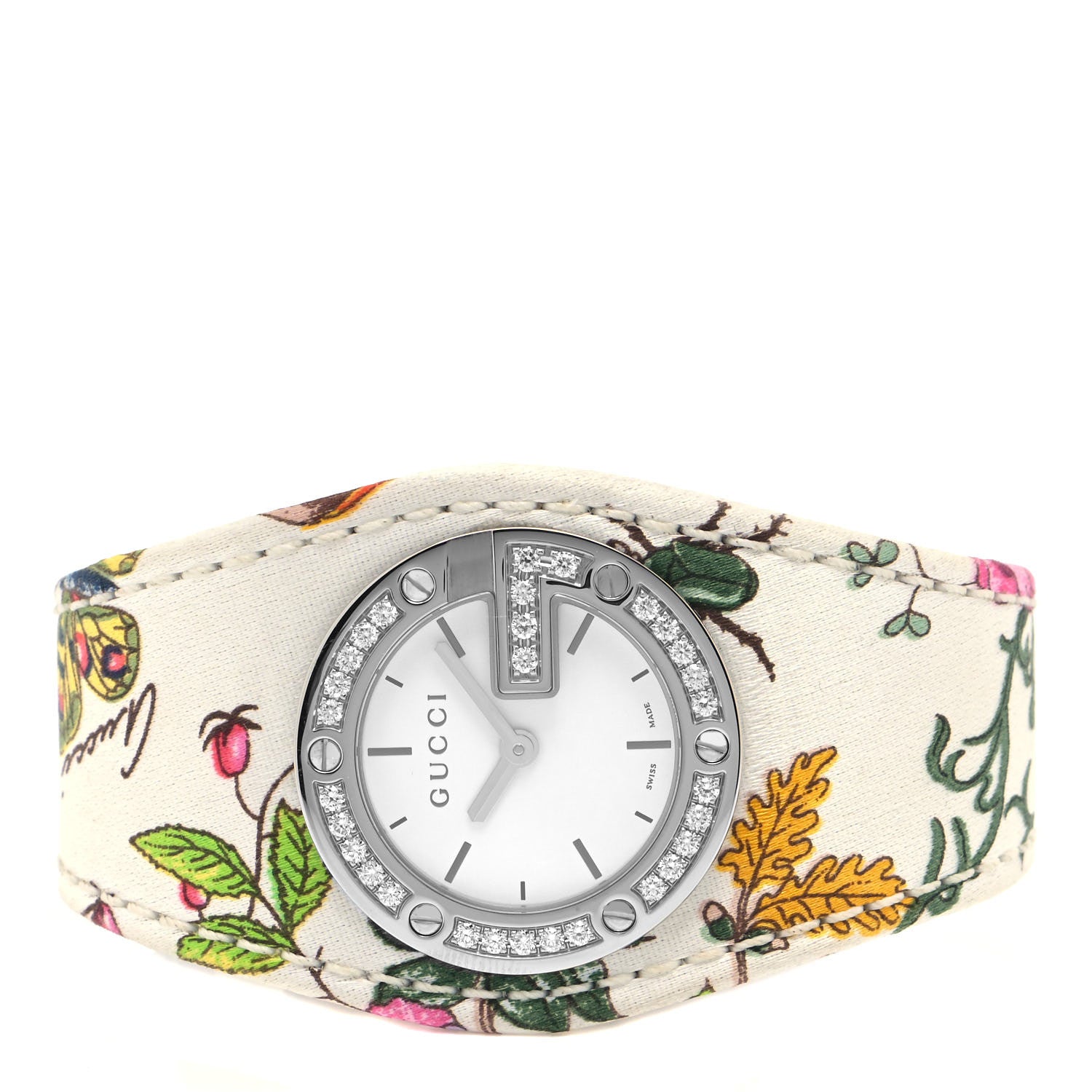 Gucci Stainless Steel Canvas Diamond Bezel 31mm 104 Flower Quartz Watch 2 of 5