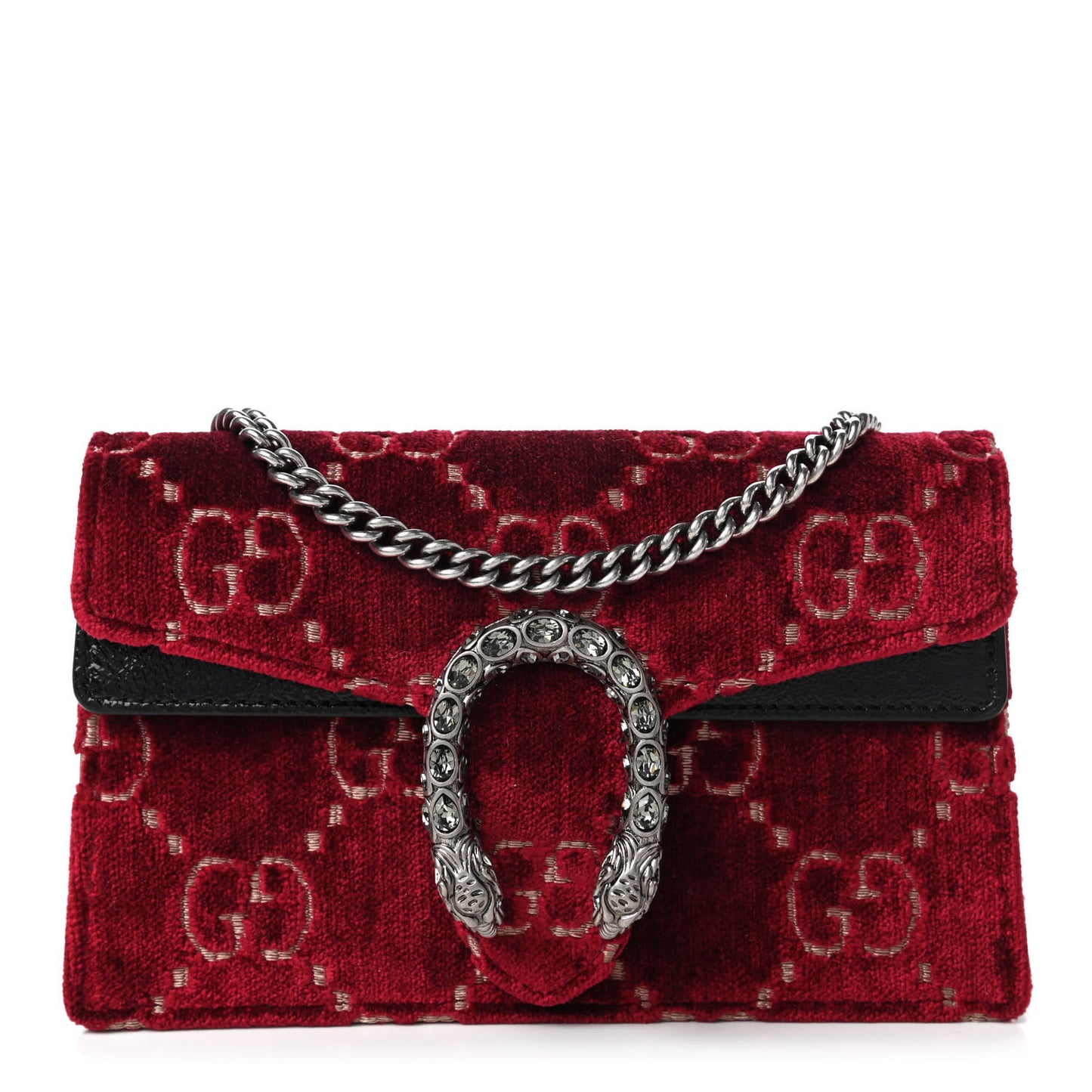 Velvet GG Monogram Super Mini Dionysus Shoulder Bag Red Cipria Black