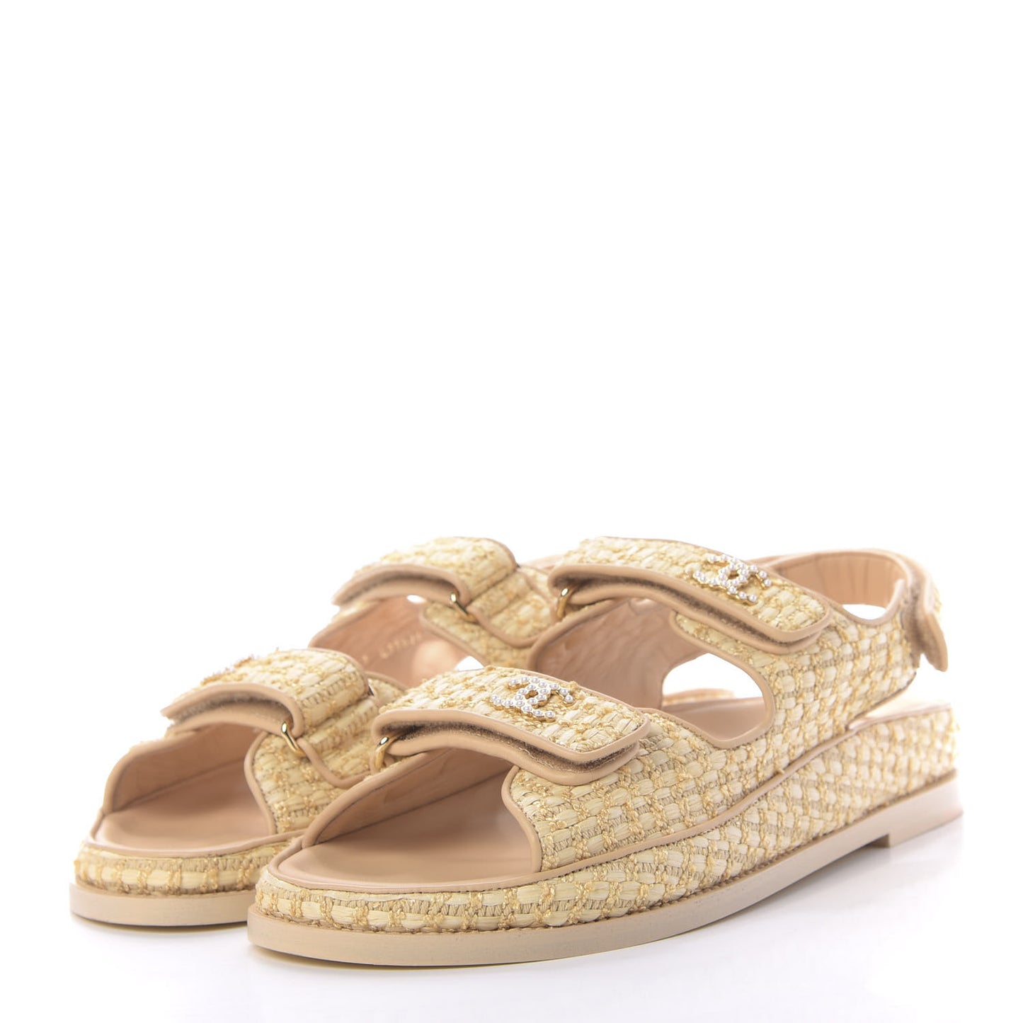 Braided Fabric Velcro Dad Sandals 41 Beige