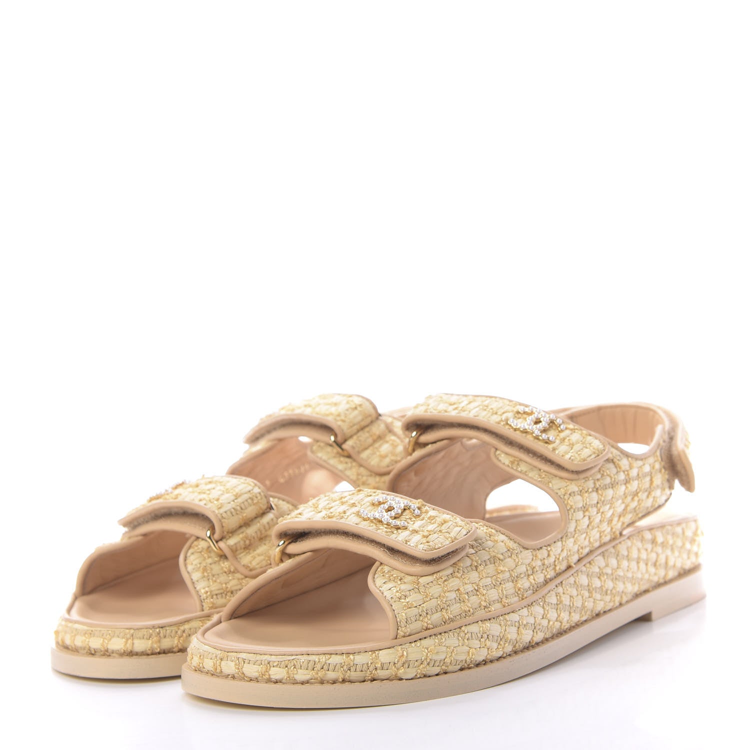 Chanel Braided Fabric Velcro Dad Sandals 41 Beige 3 of 11