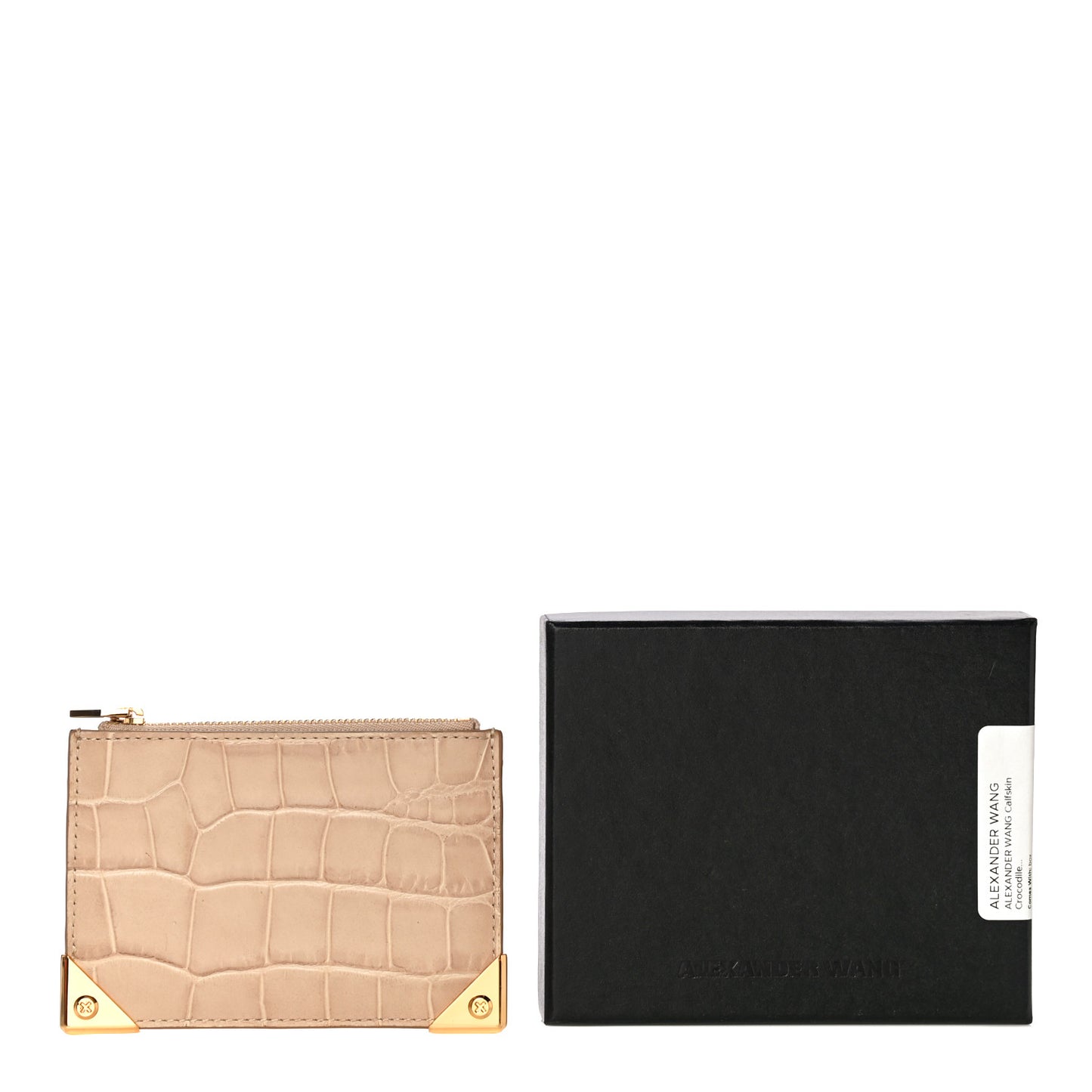 Calfskin Crocodile Embossed Prisma Flat Pouch Almond Gold Hardware