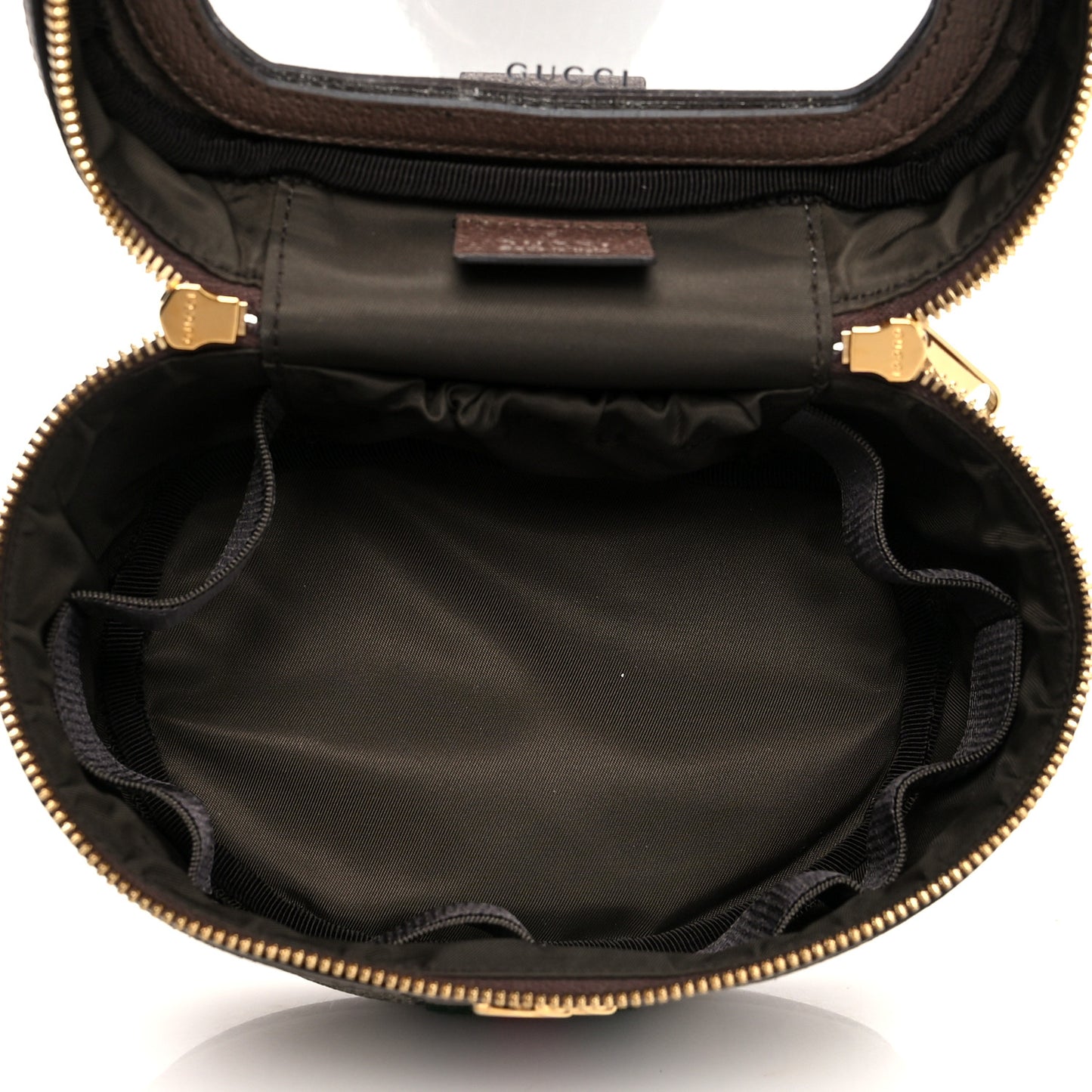 GG Supreme Monogram Textured Calfskin Web Ophidia Vanity Cosmetic Case Beige Ebony New Acero