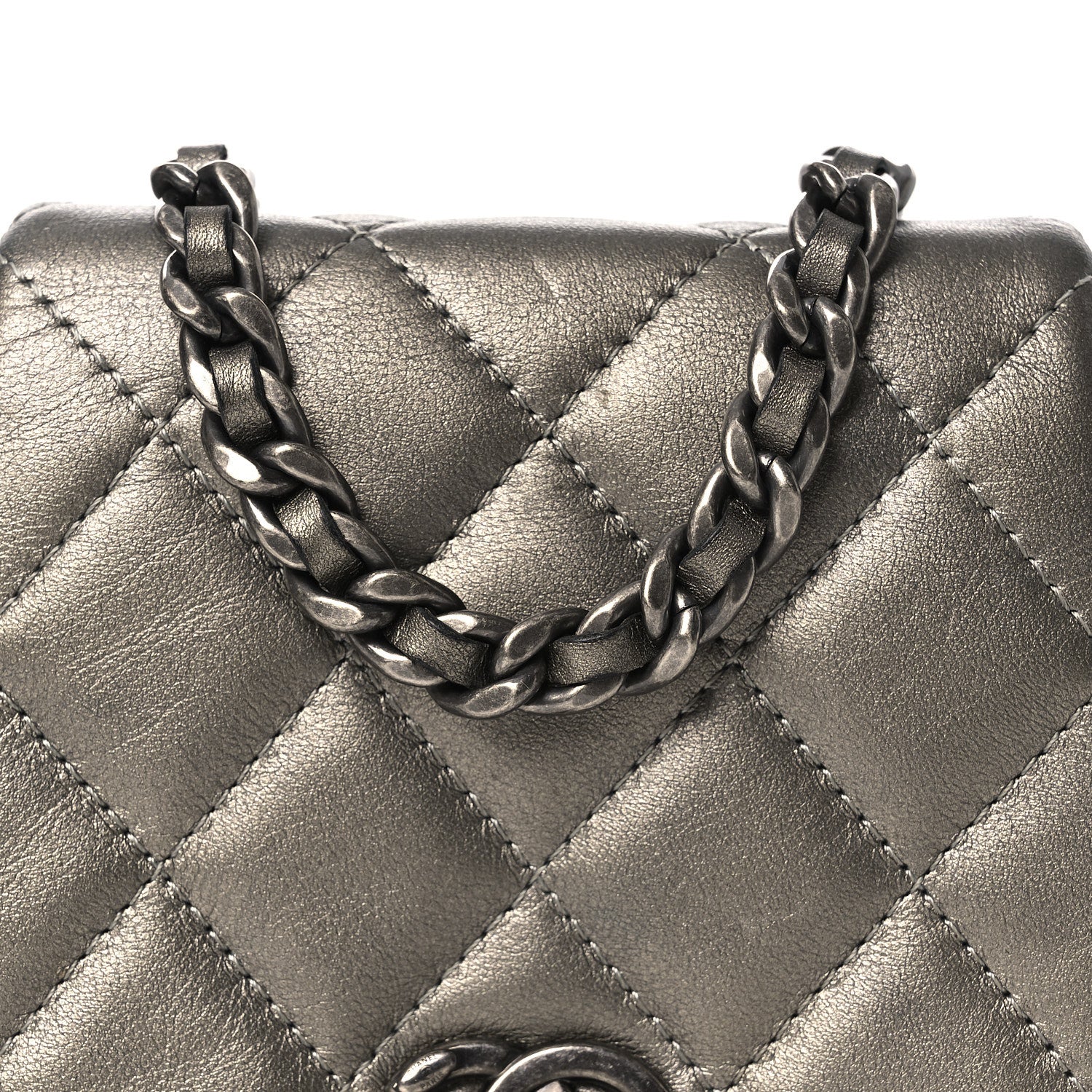 Chanel Metallic Calfskin Quilted Mini Coco Mail Clutch Ruthenium 8 of 12