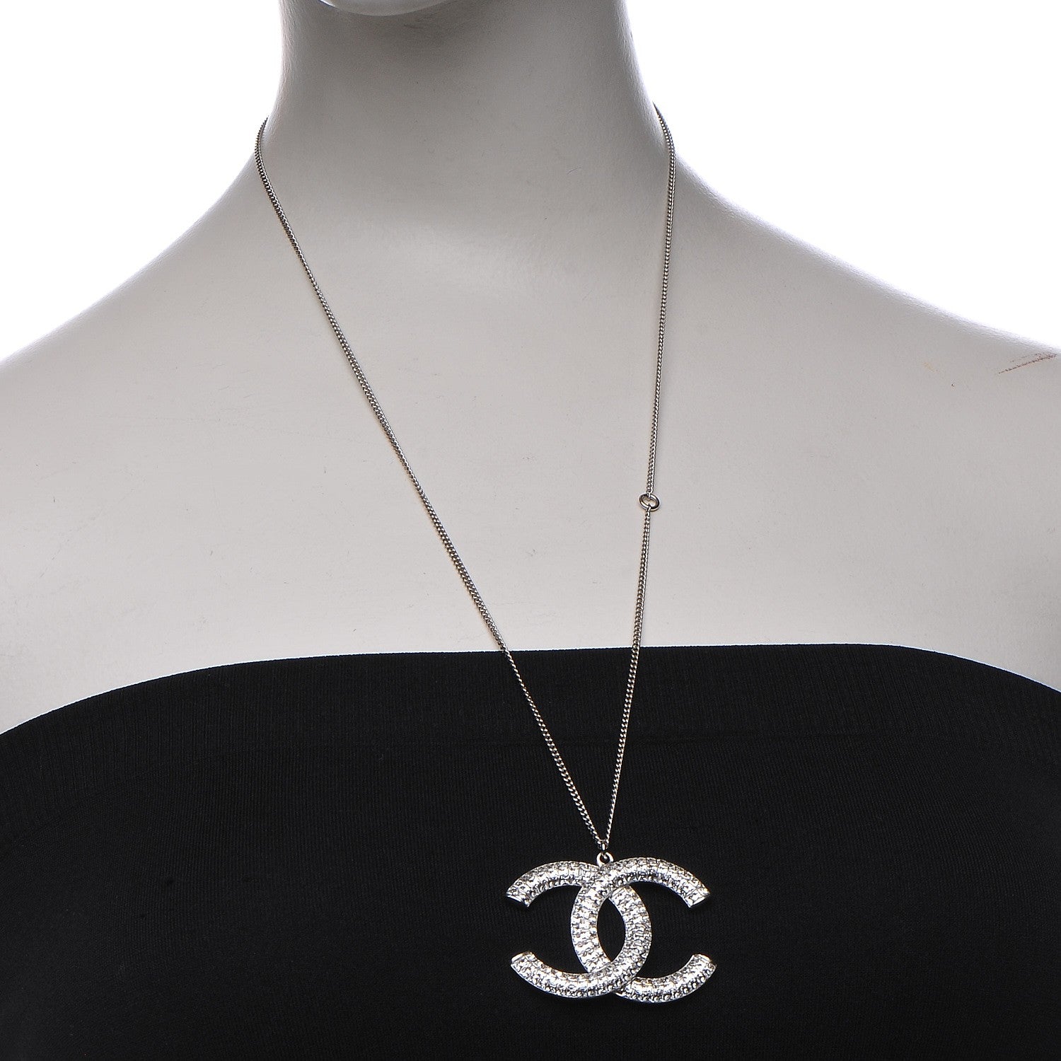 Chanel Baguette Crystal Large CC Necklace Silver 2 of 7