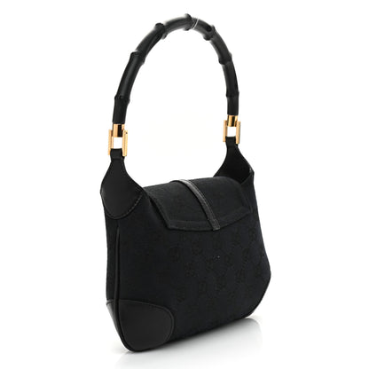 Gucci Calfskin Monogram Bamboo Handle Jackie O Hobo Black 3 of 10