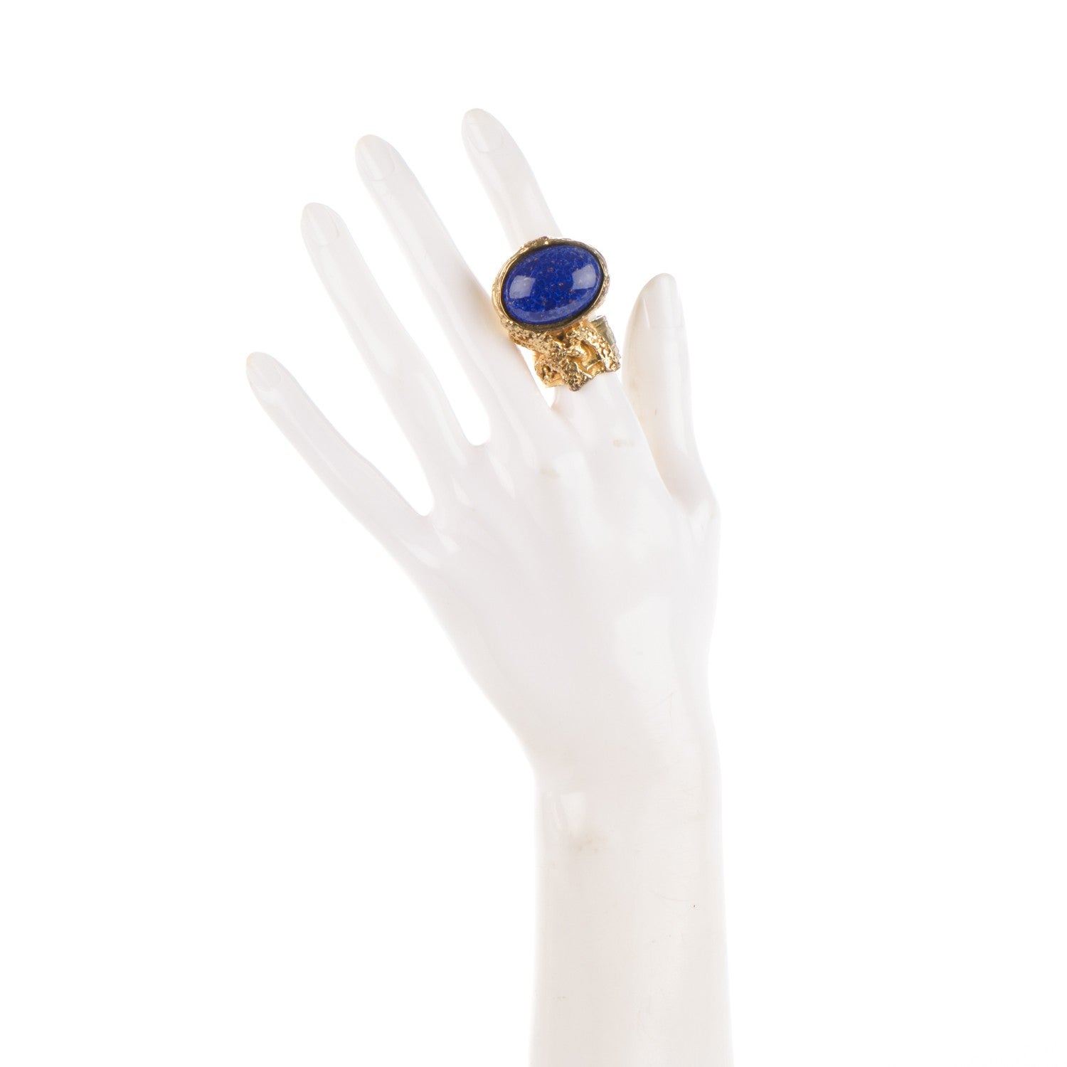 Saint Laurent Glass Cabochon Arty Ovale Ring 7 Gold Lapis 2 of 5