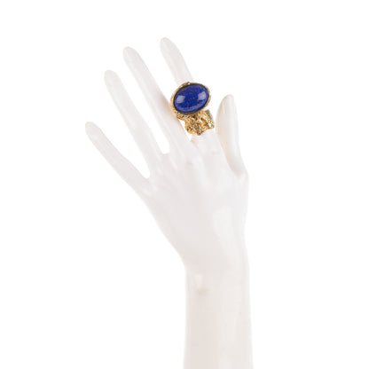 Saint Laurent Glass Cabochon Arty Ovale Ring 7 Gold Lapis 2 of 5