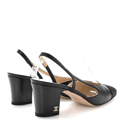 Chanel Goatskin Grosgrain Cap Toe CC Slingback Pumps 35.5 Black 5 of 10