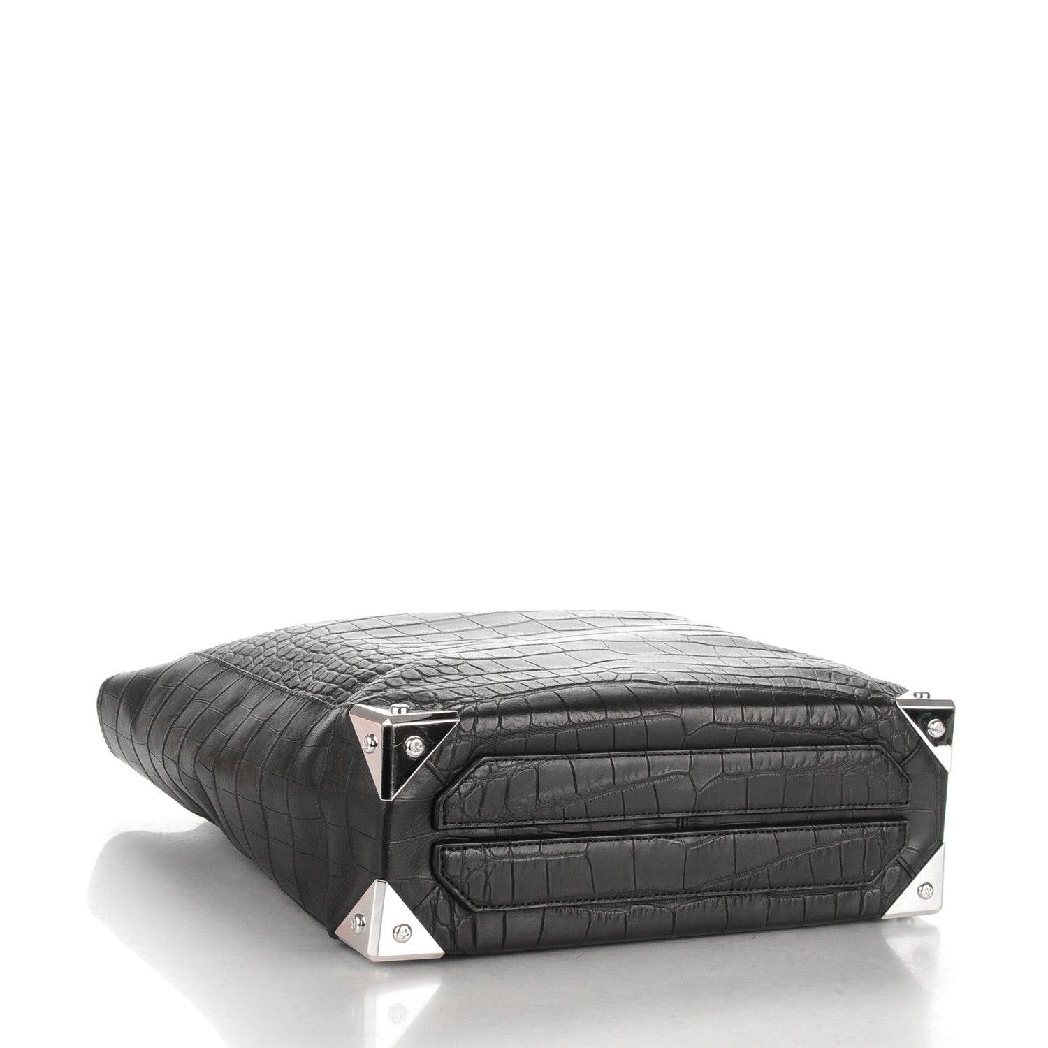 Alexander Wang Calfskin Crocodile Embossed Prisma Skeletal Tote Black Silver Hardware 4 of 6
