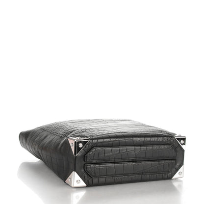 Alexander Wang Calfskin Crocodile Embossed Prisma Skeletal Tote Black Silver Hardware 4 of 6