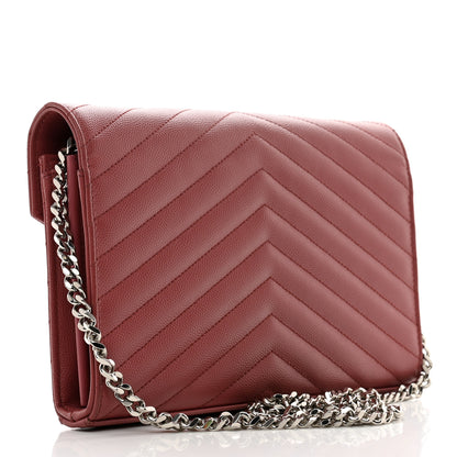 Saint Laurent Grain De Poudre Matelasse Chevron Monogram Chain Wallet Blush Fonce 3 of 9