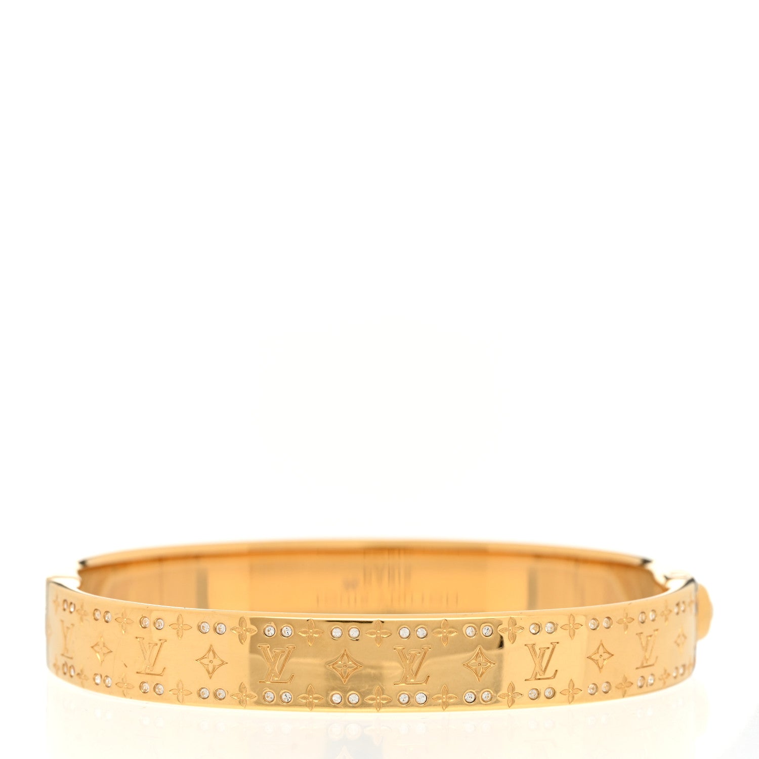 Louis Vuitton Brass Crystal Monogram Nanogram Strass Cuff M Gold 3 of 8