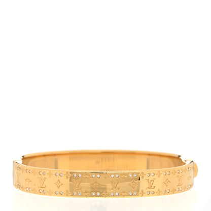 Louis Vuitton Brass Crystal Monogram Nanogram Strass Cuff M Gold 3 of 8