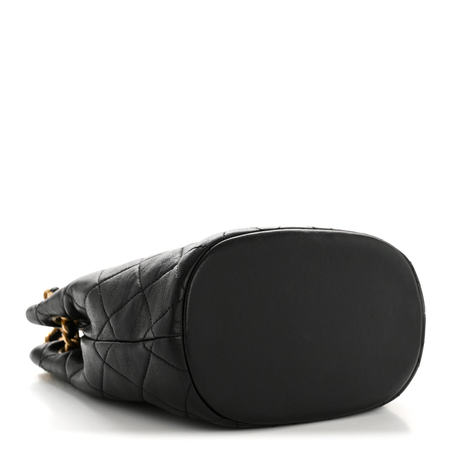 Lambskin Quilted Chaine Lettre Small Bucket Bag Black