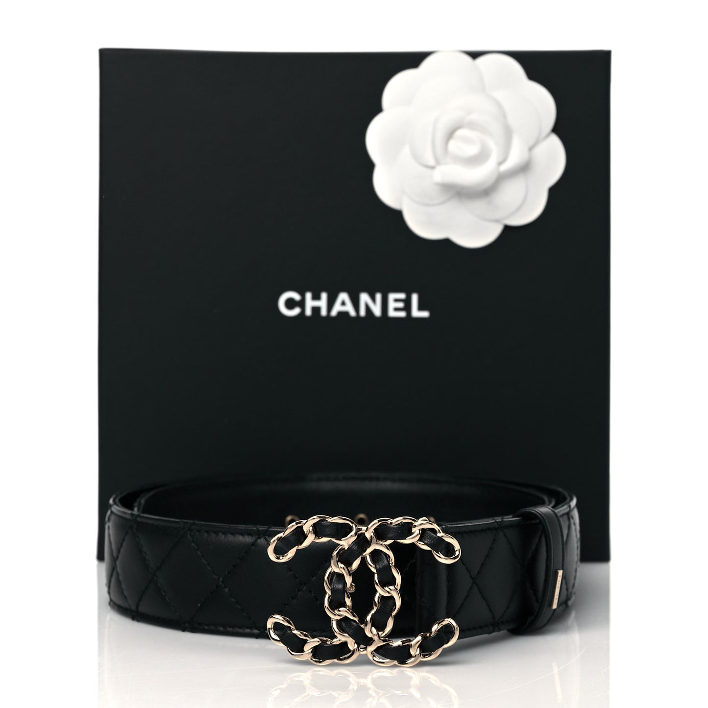 Calfskin Quilted CC Chain Belt 70 28 Black