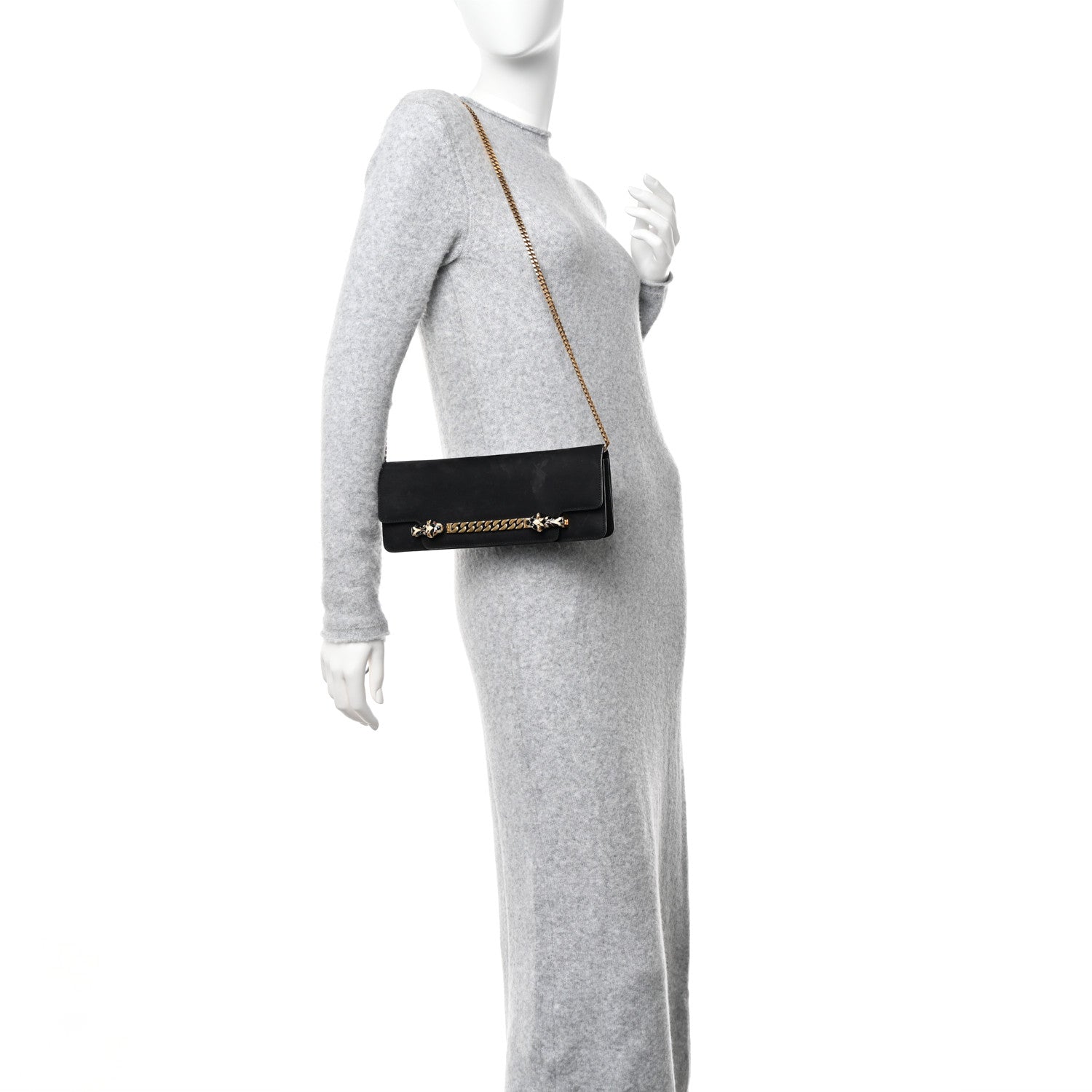 Gucci Suede Tigrette Chain Clutch Black 2 of 11