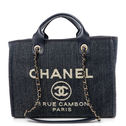 Chanel Denim Small Deauville Tote Dark Blue White 1 of 14