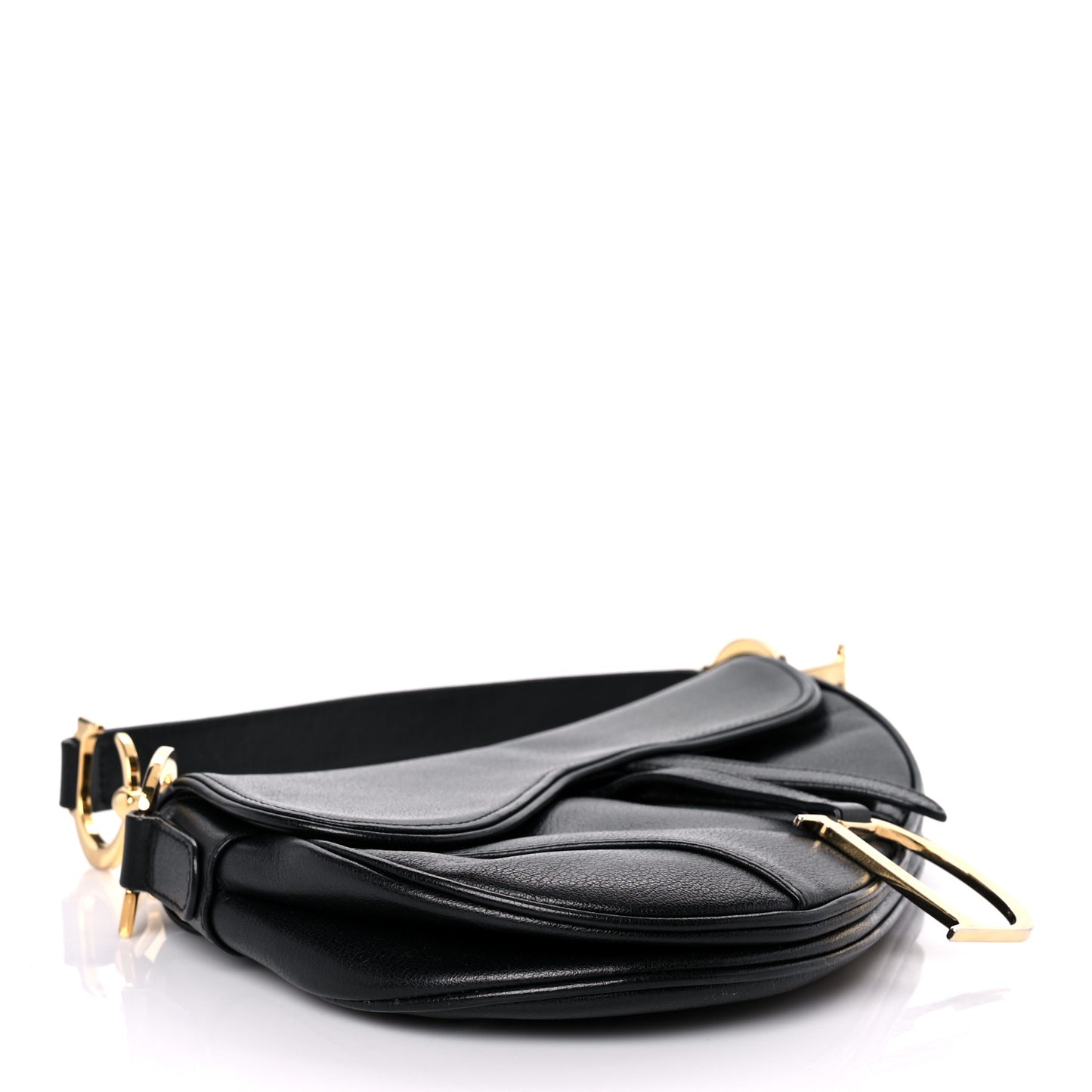 Shiny Goatskin Saddle Bag Black
