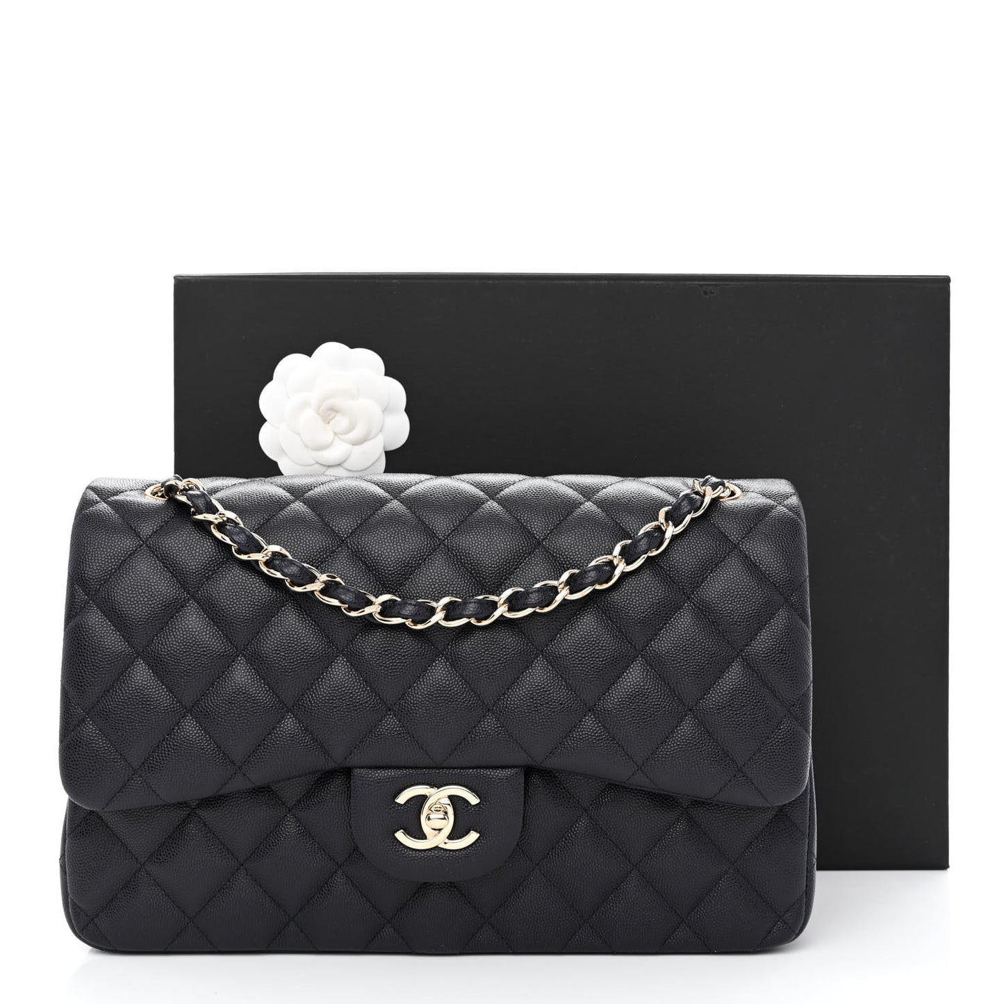 Caviar Quilted Jumbo Double Flap Navy Blue