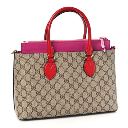 Gucci GG Supreme Monogram Moon Calfskin Small Zip Top Tote Beige Ebony Hibiscus Red New Rosette 3 of 9