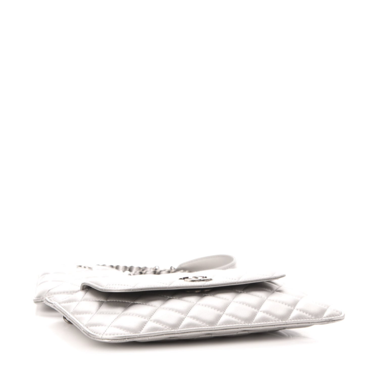 Metallic Lambskin Quilted Clutch With Chain Silver
