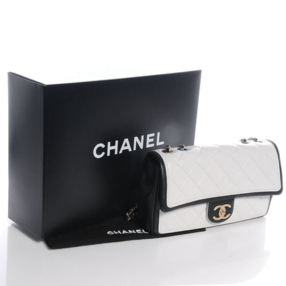 Chanel Calfskin Quilted Graphic Flap Bag Black White 5 of 8