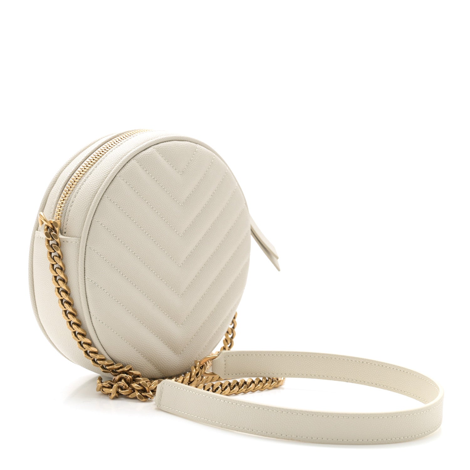 Saint Laurent Grain De Poudre Matelasse Chevron Quilted Round Vinyle Camera Bag Crema Soft 3 of 10