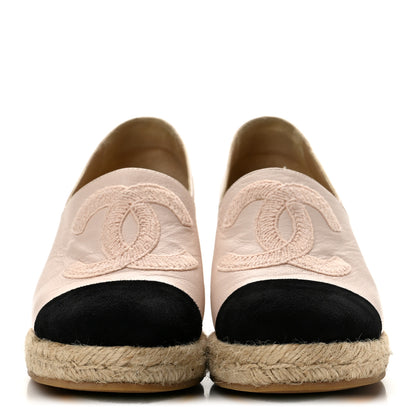 Chanel Lambskin Suede CC Espadrille Wedges 38 Beige Black 3 of 9